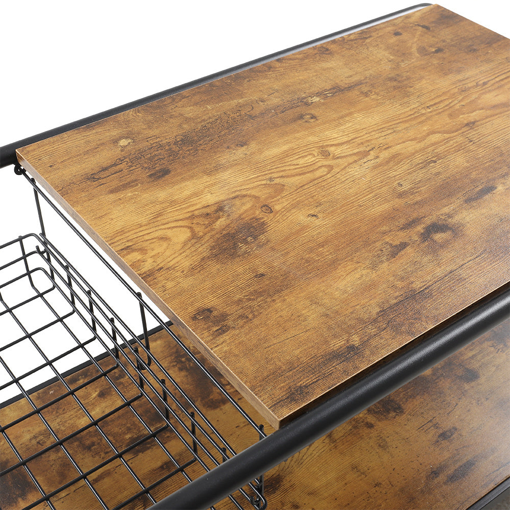 90cm W Industrial Wooden Coffee Table with Wire Basket Storage Top
