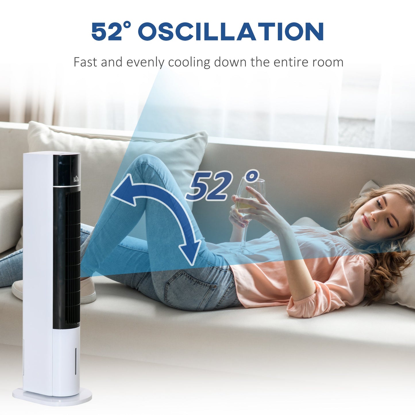 HOMCOM Portable Air Cooler, 3L Tank Evaporative Ice Cooling Tower Fan with 3 Modes, 3 Speeds, Remote, Timer, 60¡ Oscillating, Portable Swamp Cooler for Home Bedroom, White
