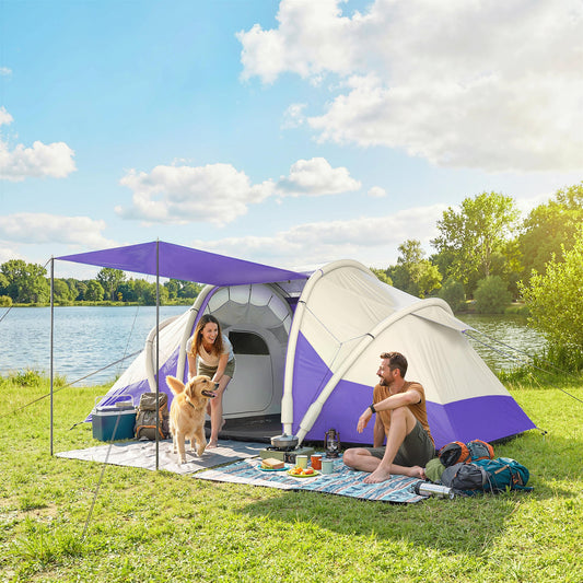 Outsunny Inflatable Tent 2 Bedroom 3000mm Waterproof Windproof Air Tent with Carry Bag for 2-4 Person