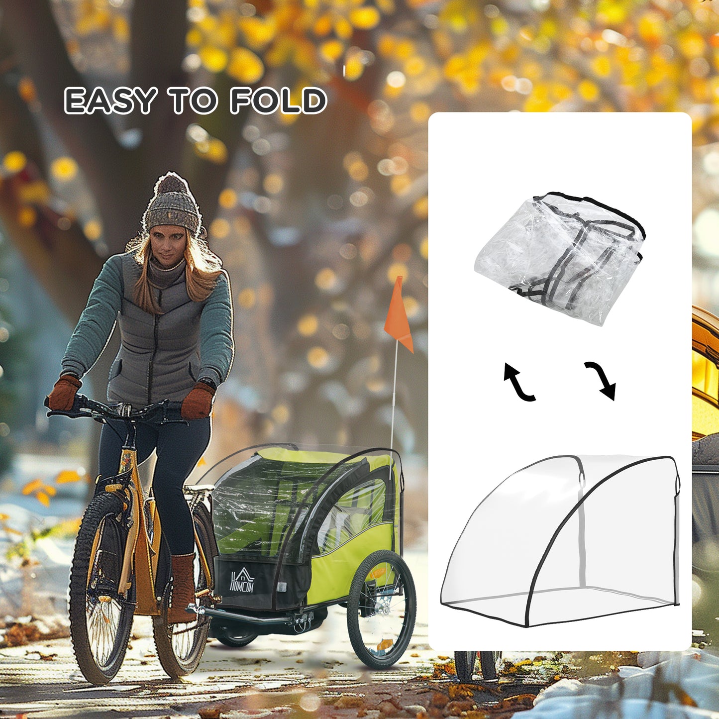 HOMCOM Baby Bike Trailer Cover, Anti Dust Rain Snow, Cold Wind, 76 x 61 x 61 cm