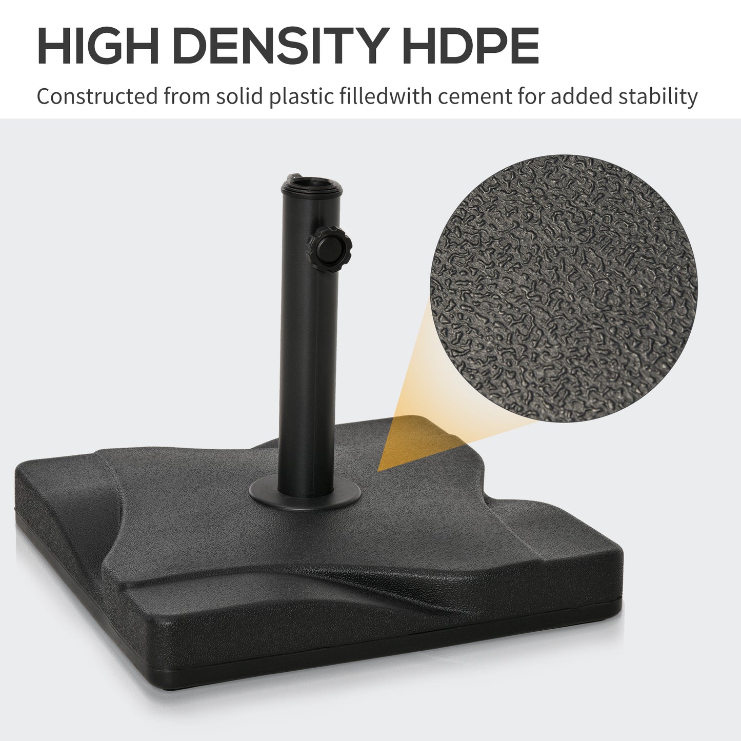 Outsunny 20kg Square Parasol Base Outdoor Garden Cement Umbrella Weight Stand Holder, Fits â32mm,â38mm,â48mm Pole - Black