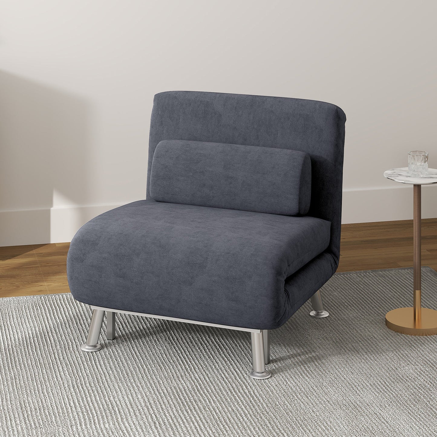 HOMCOM Single Velvet-Feel Sleeper Chair - Dark Grey