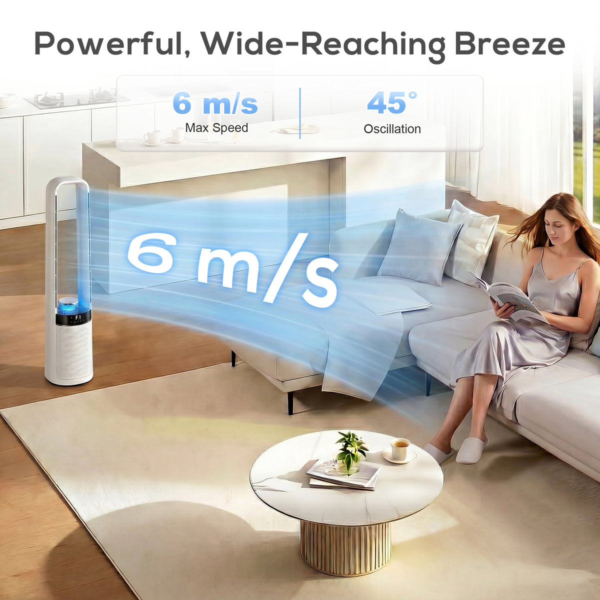 HOMCOM Bladeless Tower Fan, 36dB Standing Cooling Fan with Oscillating, LED Lights, 3 Speeds, 12H Timer, Remote Control