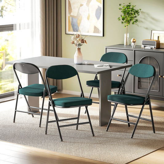 HOMCOM Set of Four Folding Corduroy Seat Chairs - Teal
