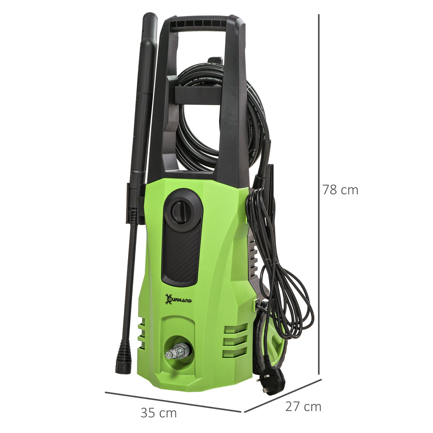 DURHAND 1800W High Pressure Washer, 150 Bar Pressure, 510 L/h Flow, High-Performance Portable Power Washer Jet Wash Cleaner with 6M Hose, Snow Foam Bottle for Garden, Car, Furniture, Green