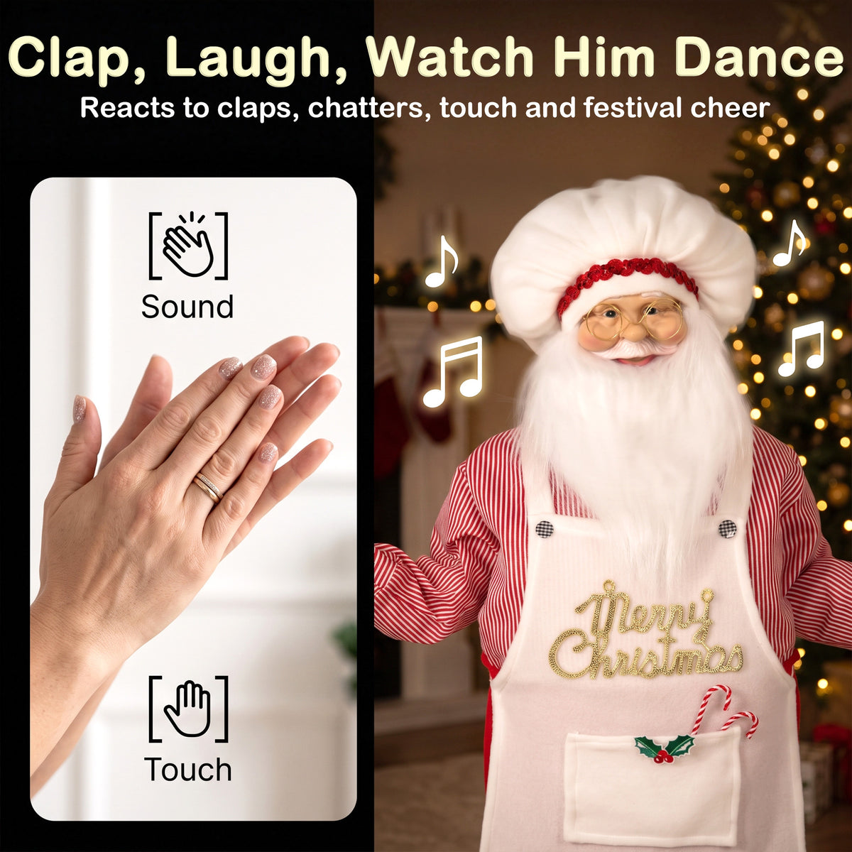 HOMCOM 4ft Singing Cooking Santa Claus, Standing Christmas Animated Santa Figure with Head Moving, Sound/Touch Activated