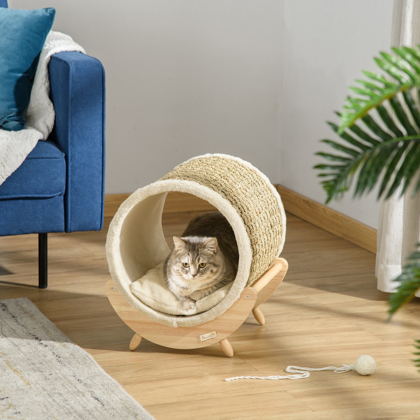 PawHut Raised Cat House, z drapakiem - beżowy