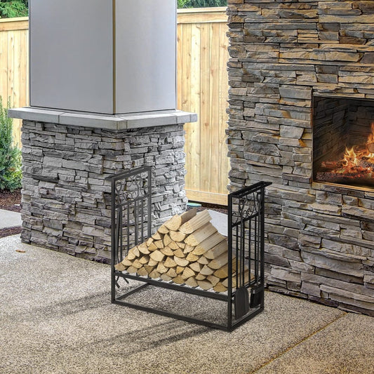 HOMCOM Steel Firewood Log Holder in Black, image 2