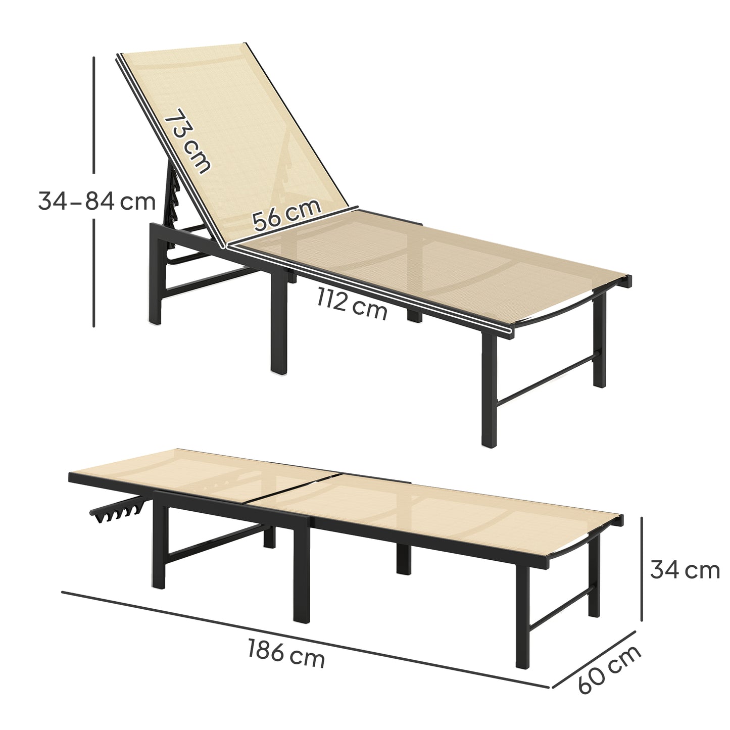 Leżak Outsunny Reclining Sun Lounger - Khaki
