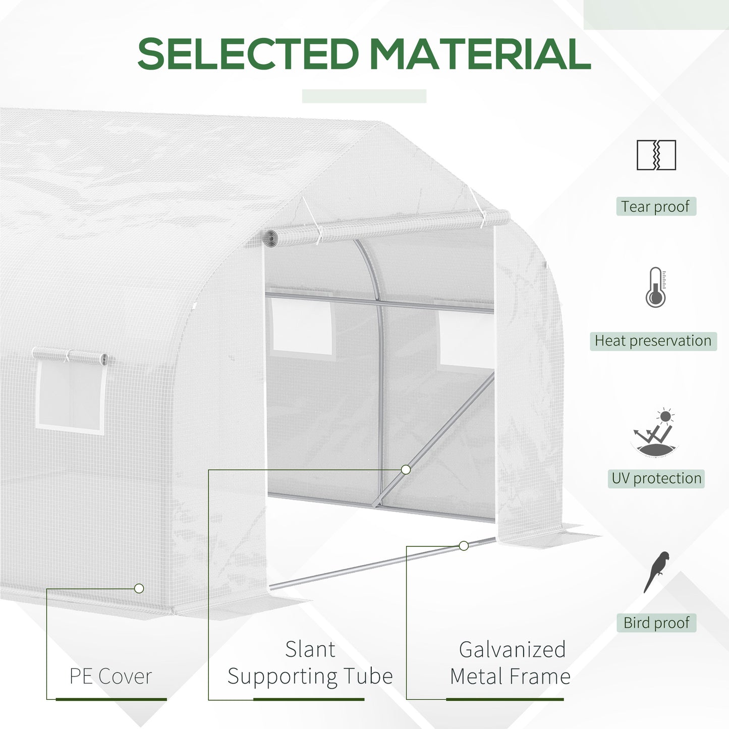 Outsunny Walk-In Polytunnel Greenhouse Warm House Garden Tunnel Shelter Plant Shed with Door and Windows, ocynkowana rama stalowa, 4,5 x 3 x 2 m, biały