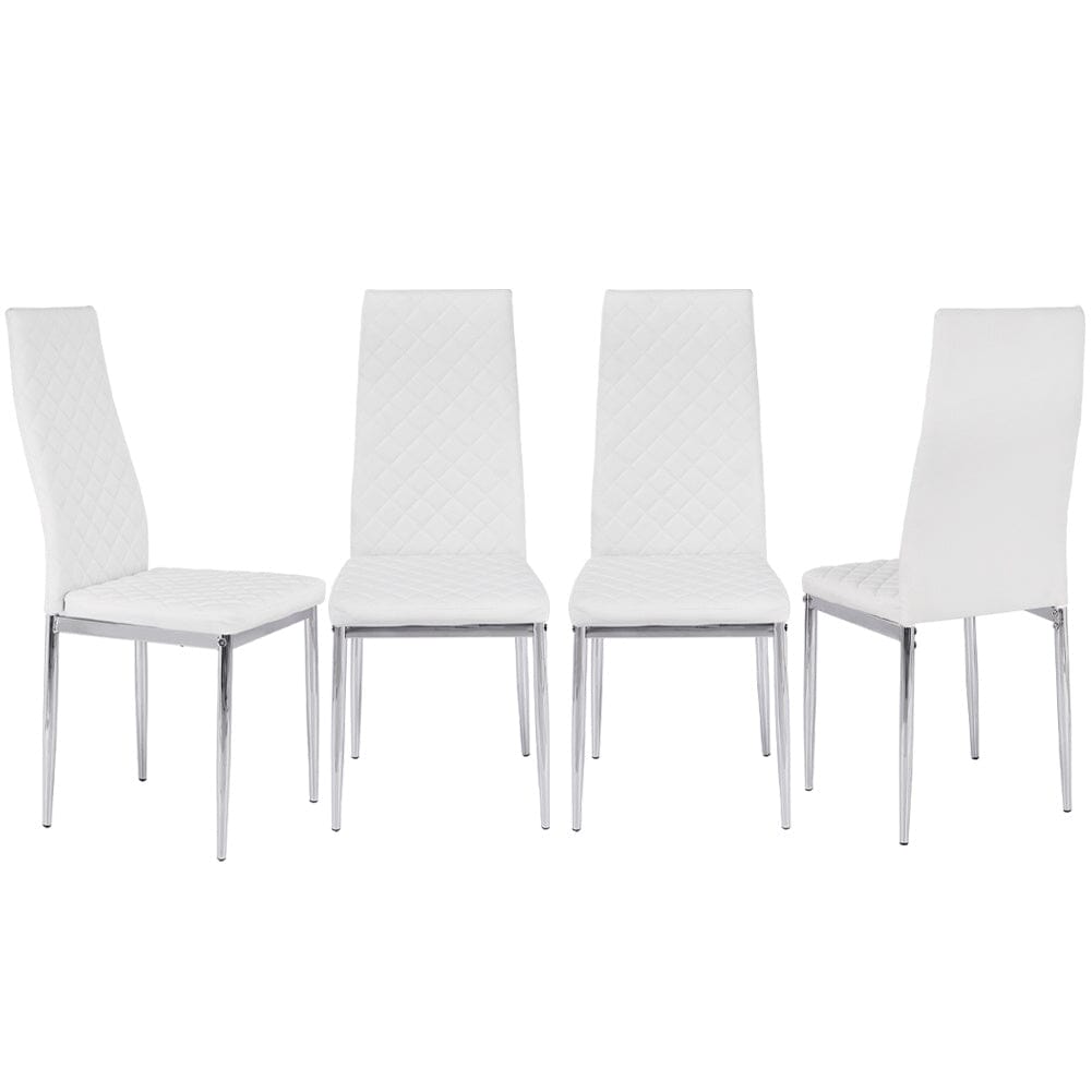 Set of White Electroplated Dining Chairs in PVC