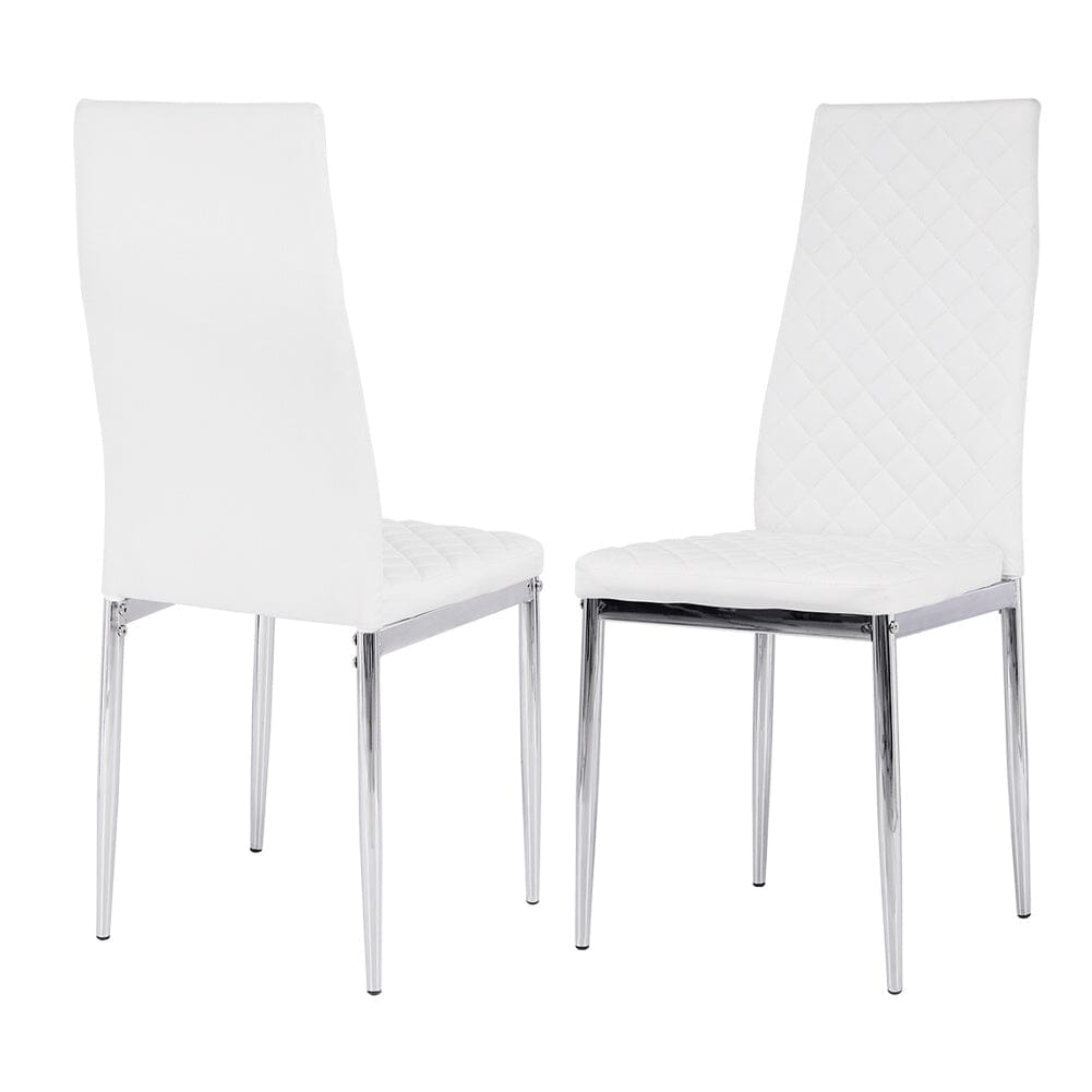 Set of White Electroplated Dining Chairs in PVC