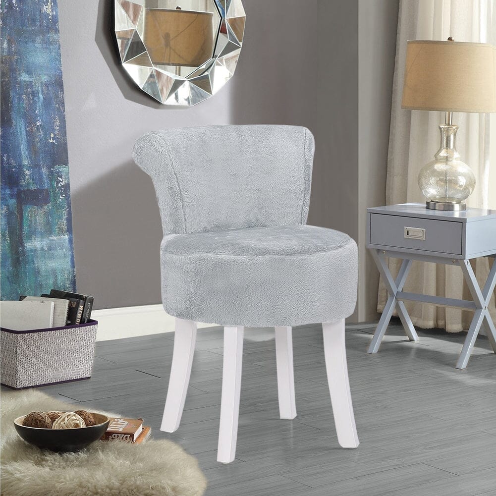 Modern Plush Upholstered Dressing Table Chair with White Legs