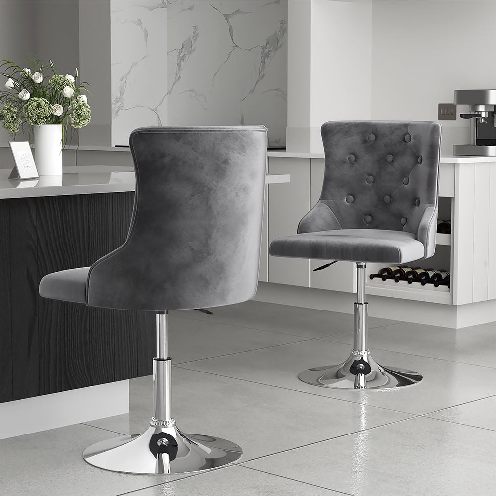 Swivel Velvet Barstool with Ajustable Lift Height