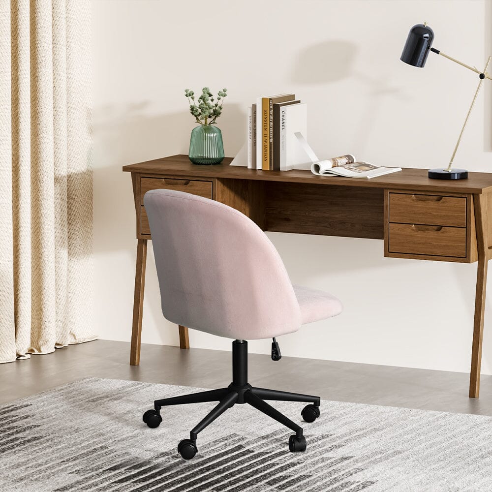 Pink Velvet Adjustable Office Chair with Rolling Wheels