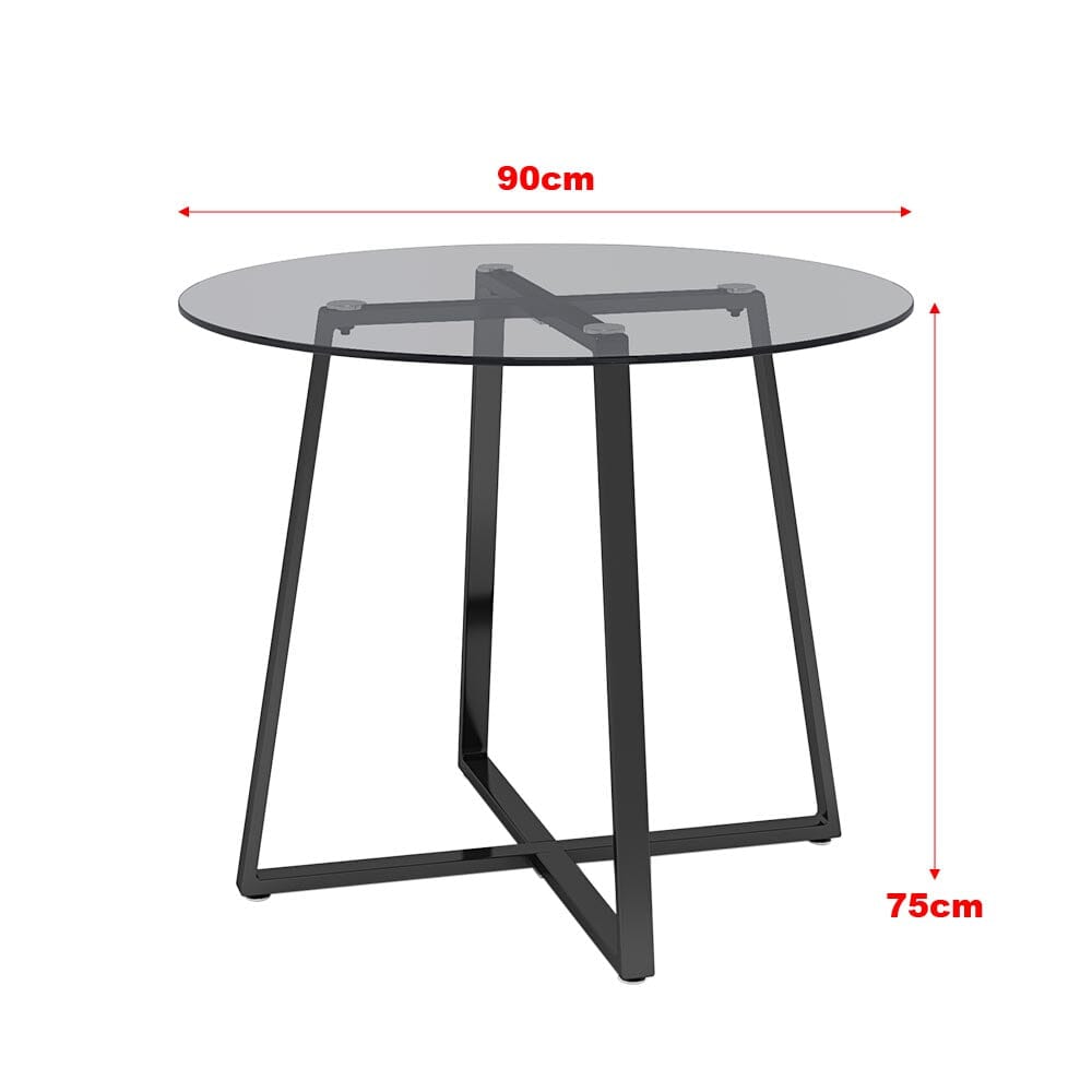 Round Dining Table 90cm Metal Based Glass Coffee Table