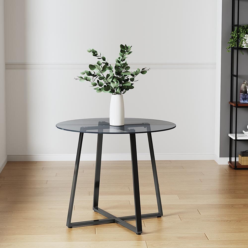 Round Dining Table 90cm Metal Based Glass Coffee Table