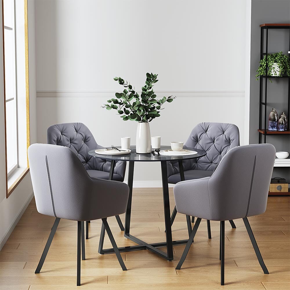 Round Dining Table 90cm Metal Based Glass Coffee Table