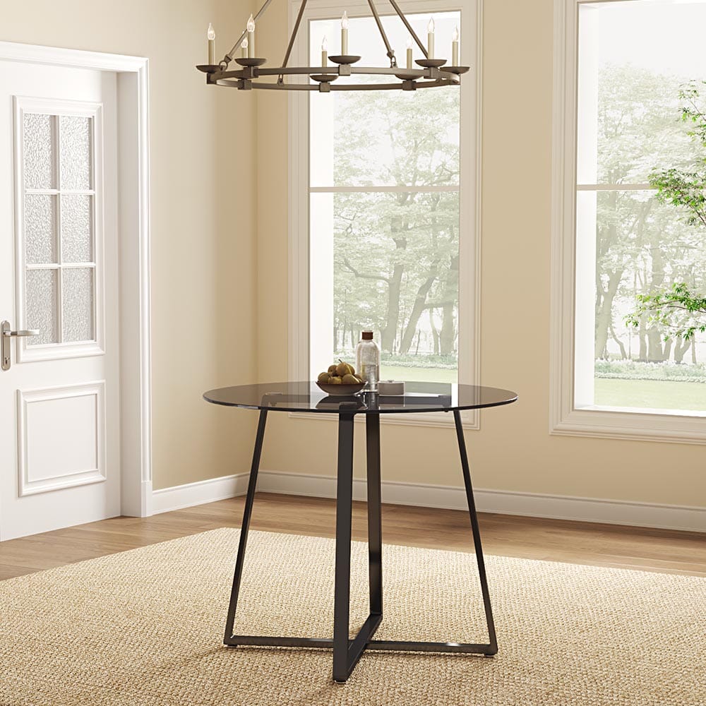 Round Dining Table 90cm Metal Based Glass Coffee Table