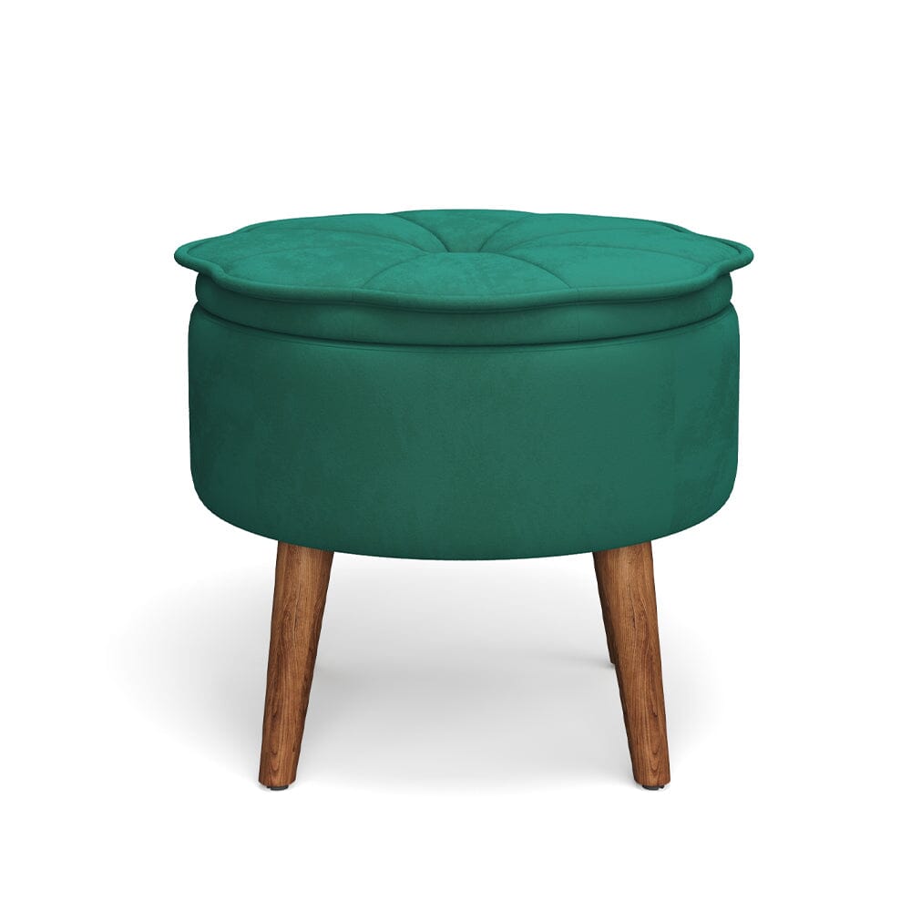 Round Petal Velvet Storage Ottoman Footstool with Lift-off Lid