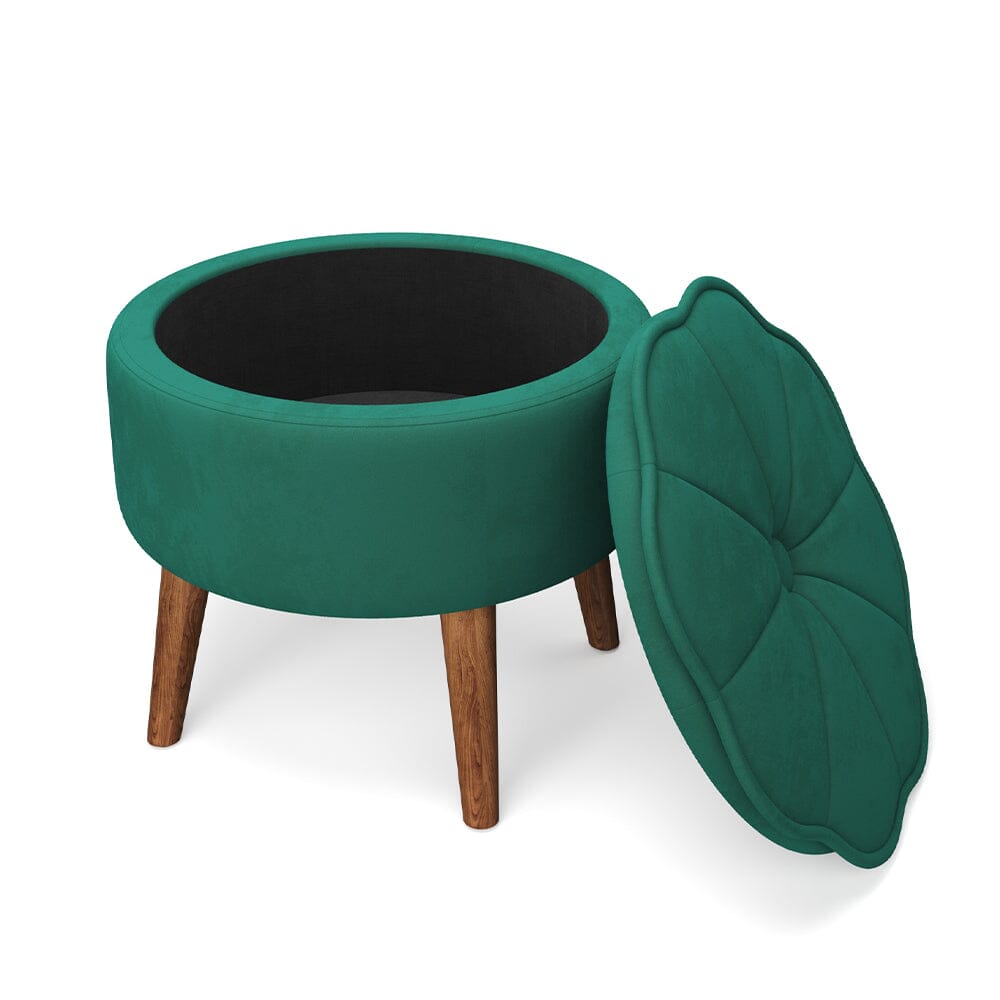 Round Petal Velvet Storage Ottoman Footstool with Lift-off Lid