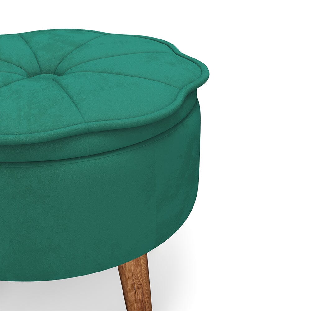 Round Petal Velvet Storage Ottoman Footstool with Lift-off Lid