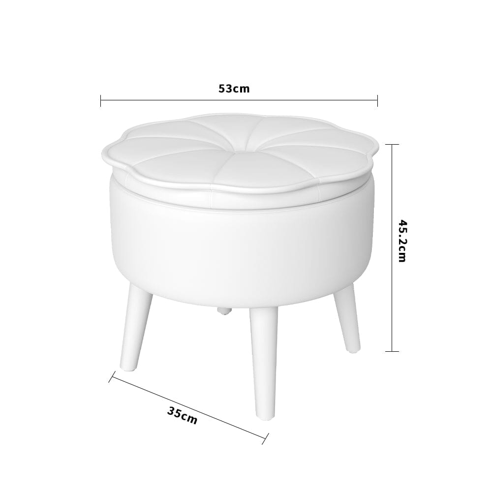 Round Petal Velvet Storage Ottoman Footstool with Lift-off Lid