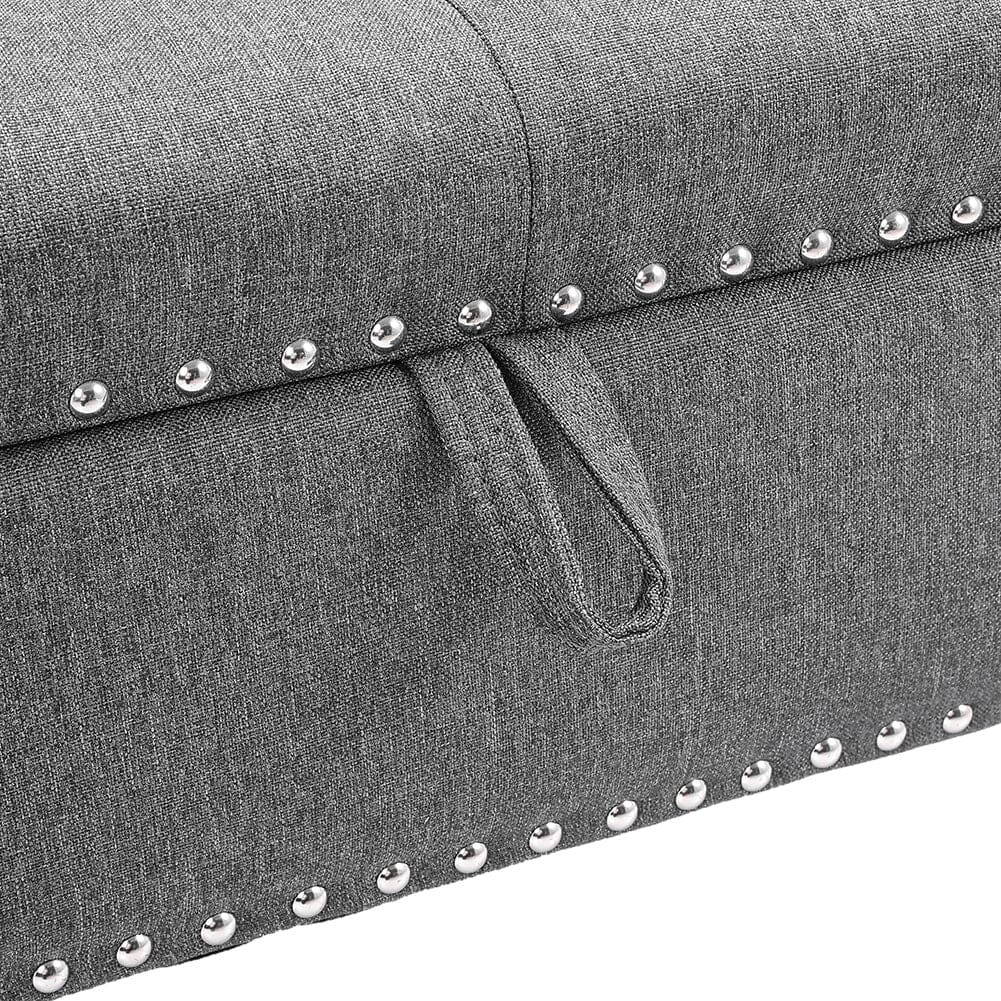 Square Linen Tufted Upholstered Ottoman with Storage