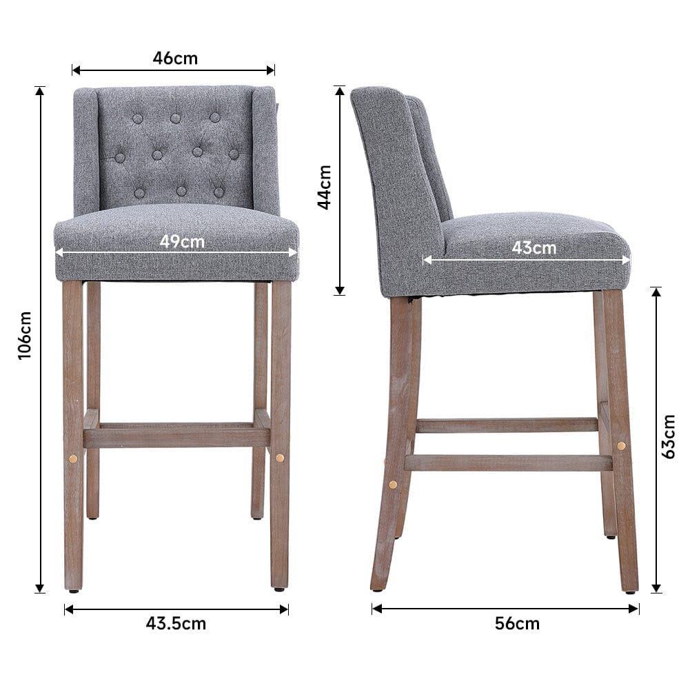 Set of 2 99cm Hight Bar Stools Linen Upholstered with Wood Legs