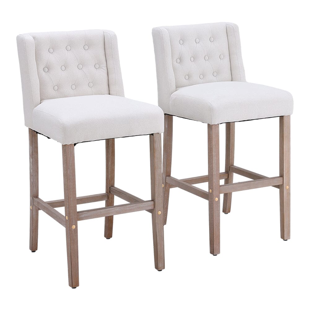 Set of 2 99cm Hight Bar Stools Linen Upholstered with Wood Legs