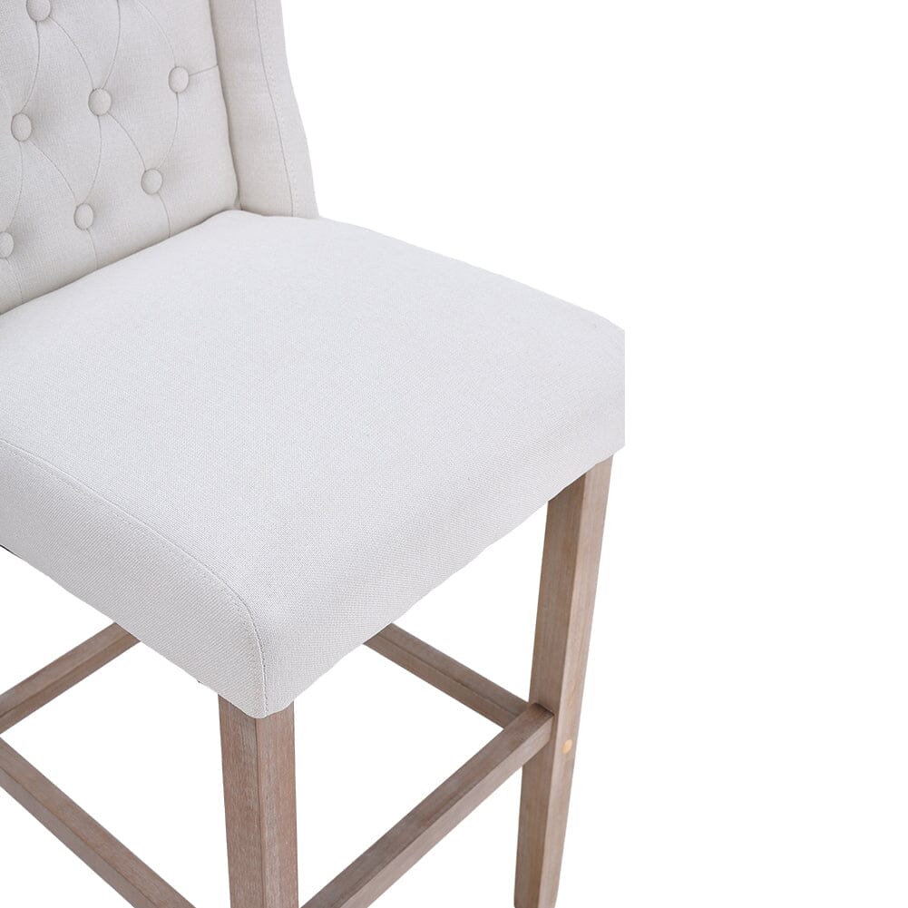 Set of 2 99cm Hight Bar Stools Linen Upholstered with Wood Legs