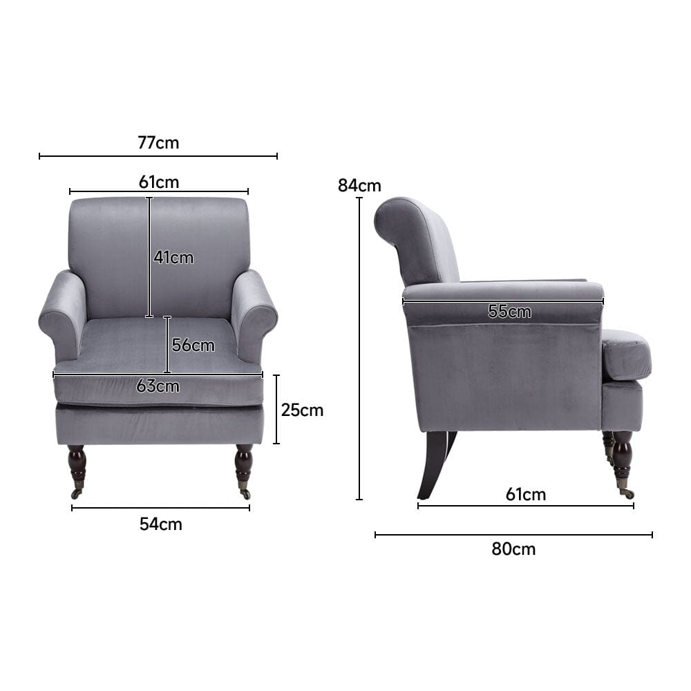 Contemporary Velvet upholstered Armchair with Casters