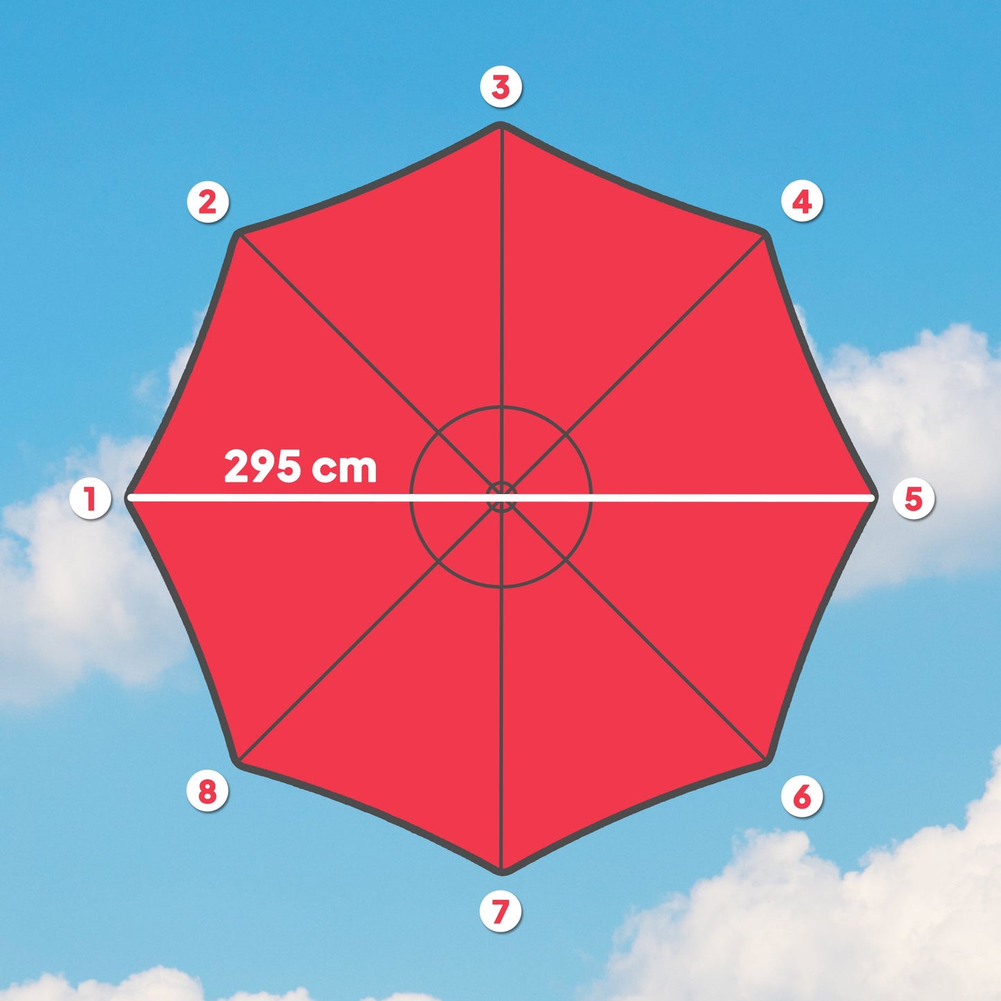 Outsunny 3 m wymienny daszek parasola z górnym otworem wentylacyjnym, UPF 50+ wymienny daszek parasola ogrodowego, 8 żeberkowy pokrowiec parasola wymienny pasuje do różnych ram, czerwony