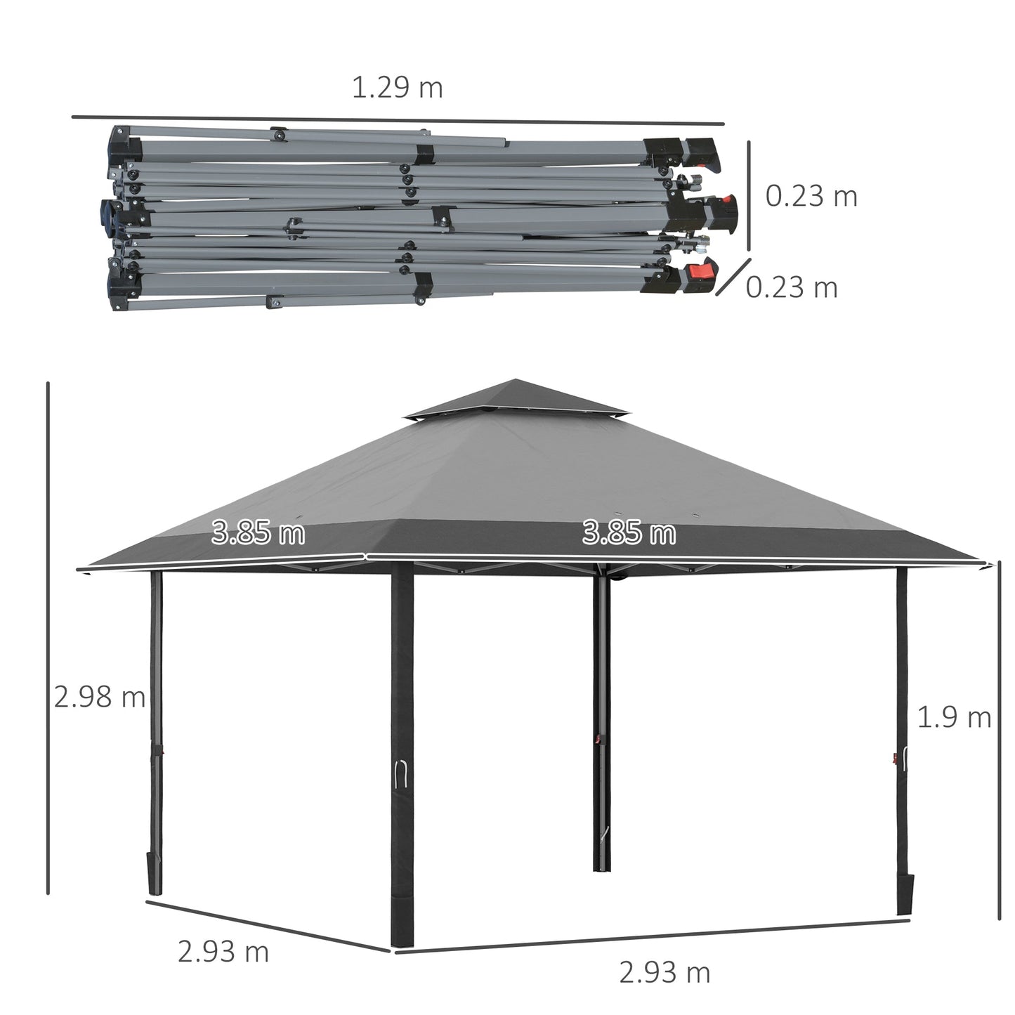 Outsunny 4 x 4m Pop-up Gazebo Double Roof Canopy Tent z ochroną UV, torbą na kółkach i 3-poziomową regulacją wysokości Outdoor Party, stalowa rama, szary