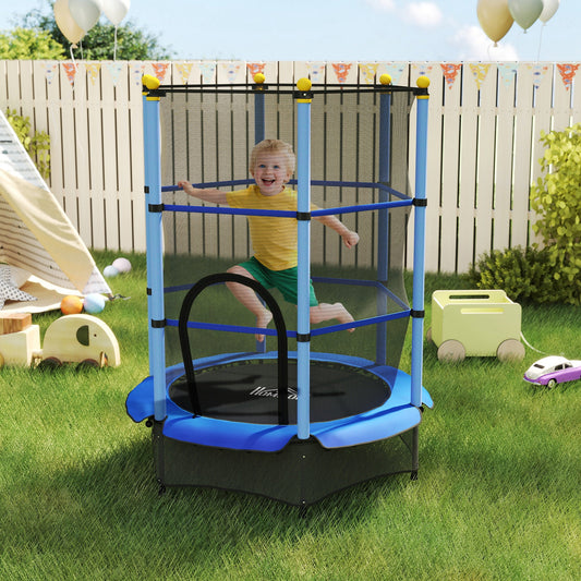 HOMCOM 4.6FT/55" Kids Trampoline with Safety Enclosure, Outdoor Indoor Use, for Ages 3-10 Years, Blue
