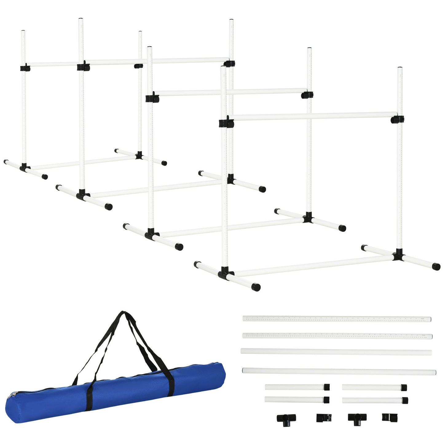PawHut Dog Agility Equipment Training Height Adjustable Jumps Hurdle 4 Pieces z torbą transportową do użytku na zewnątrz