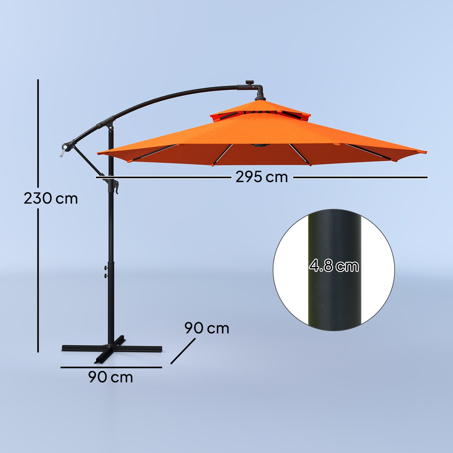 Outsunny 3m LED Light Overhanging Parasol - Pomarańczowy