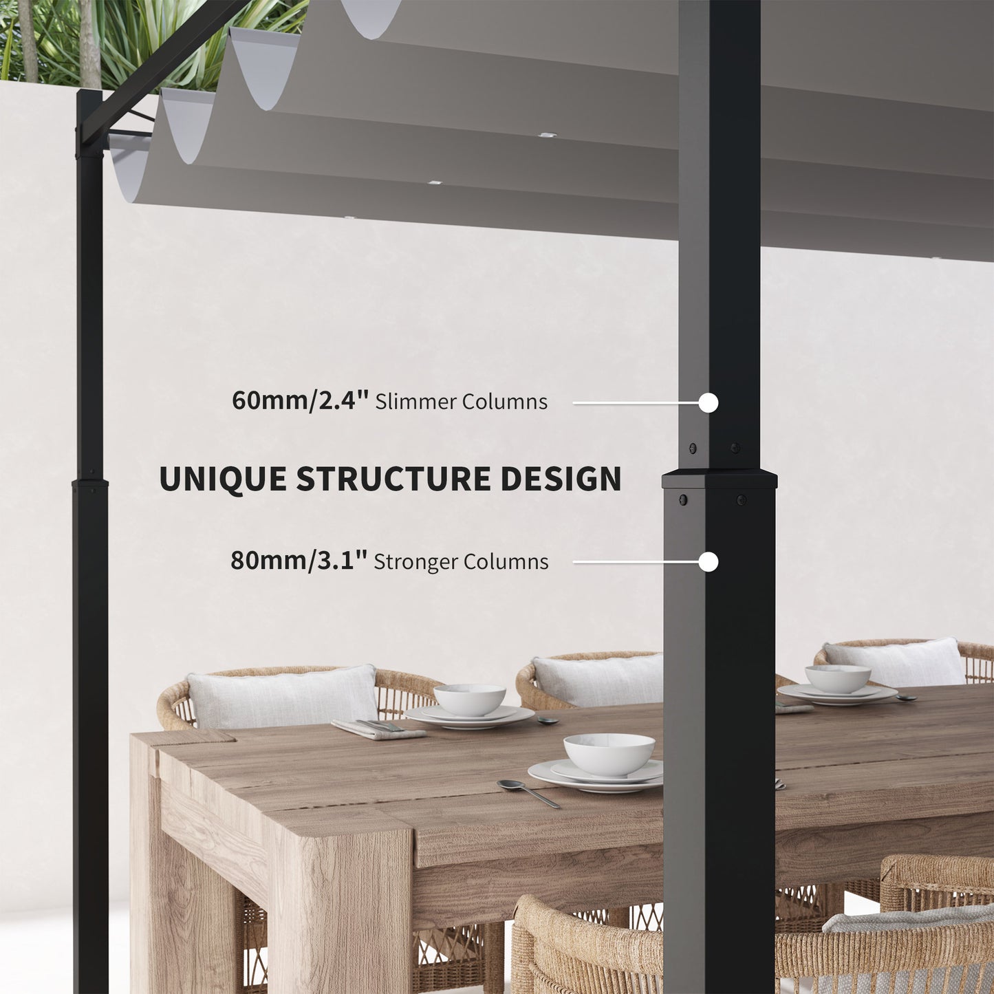 Pergola metalowa Outsunny 3 x 3(m) z rozsuwanym dachem i magnetycznym mocowaniem, zestaw ogrodowy z altaną i markizą przeciwsłoneczną, UPF30+, kolumna metalowa 80 mm, kolor szary