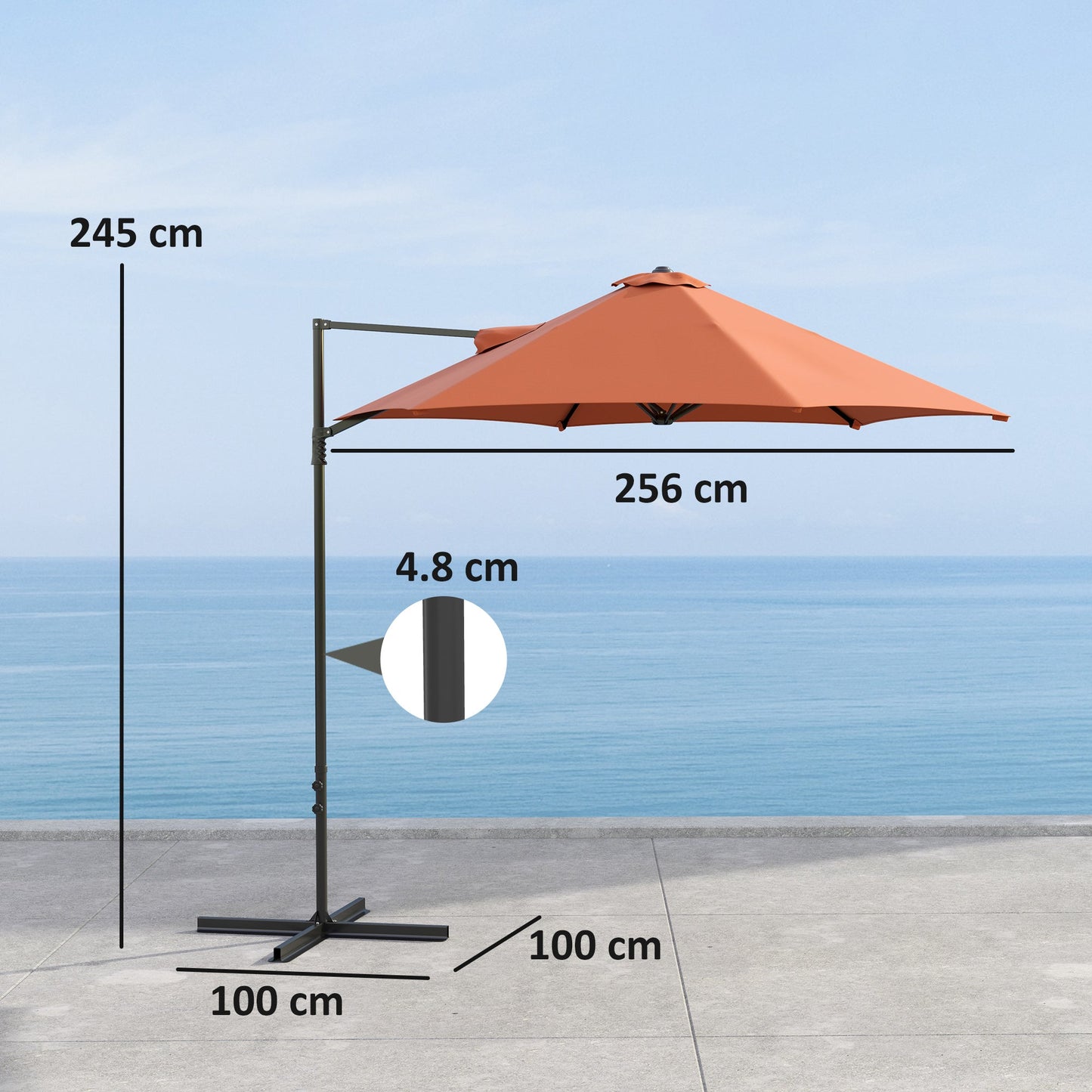 Outsunny 2,5 m obrotowy parasol wspornikowy - pomarańczowy