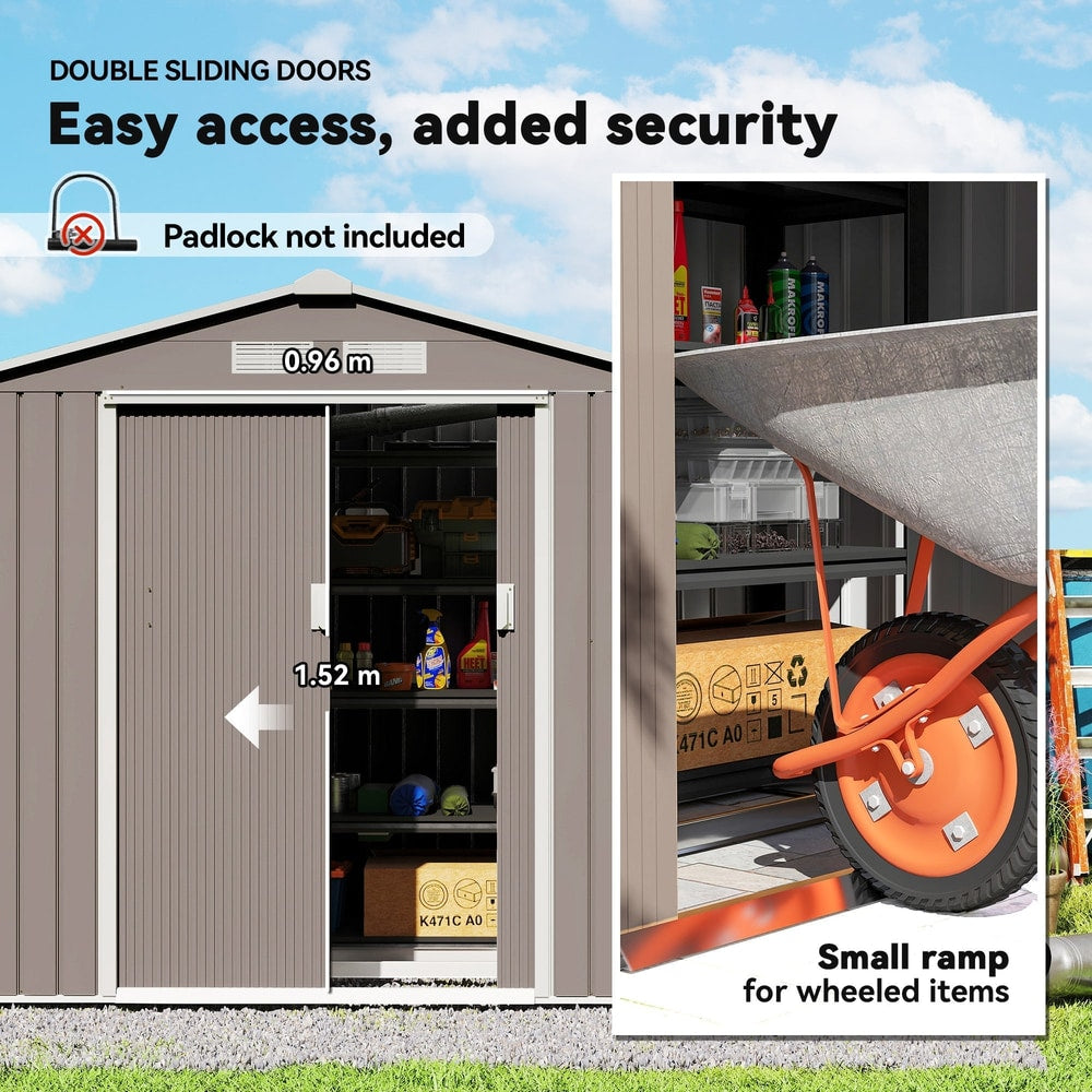 Outsunny Lockable Garden Metal Storage Shed in Grey, image 5