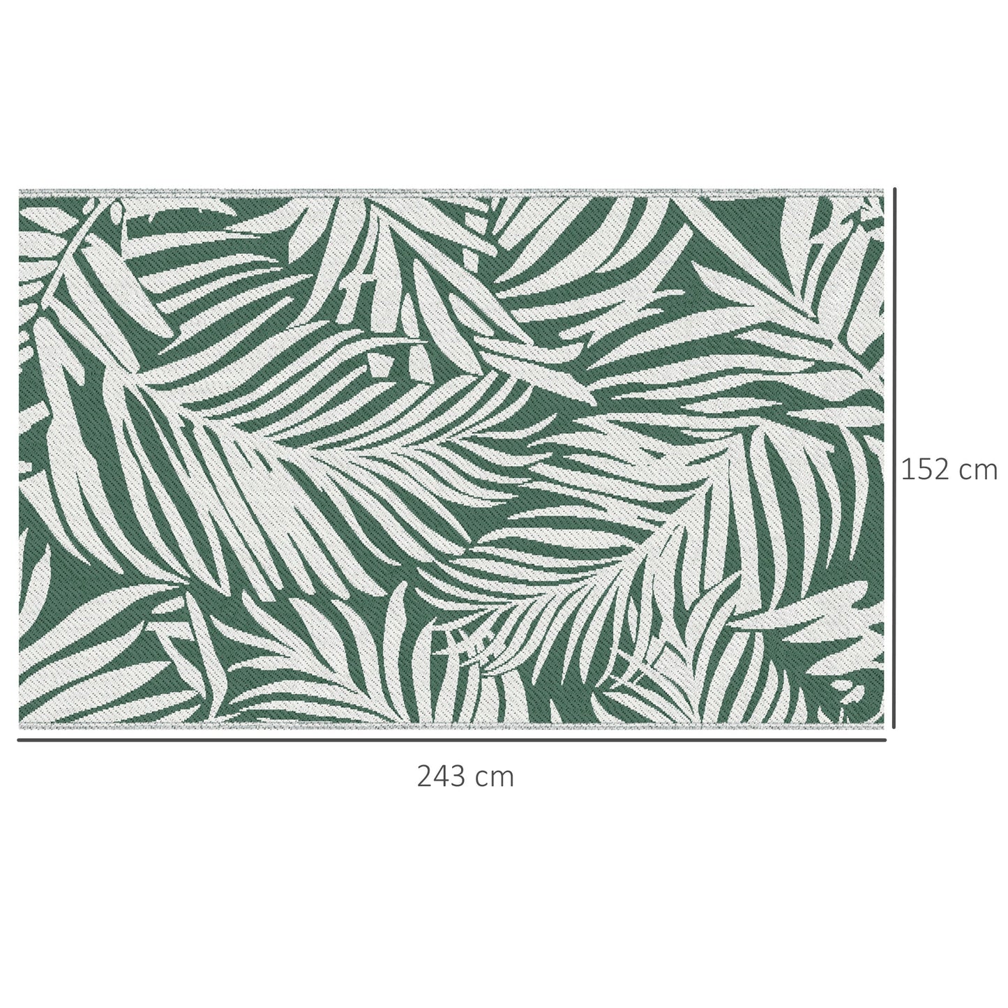 Outsunny Reversible Outdoor RV Rug, 1,5 x 2,4 m Patio Floor Mat, Wodoodporny plastikowy dywanik słomiany do ogrodu, na pokład, piknik, plażę, kemping, zielone liście, zielony i biały