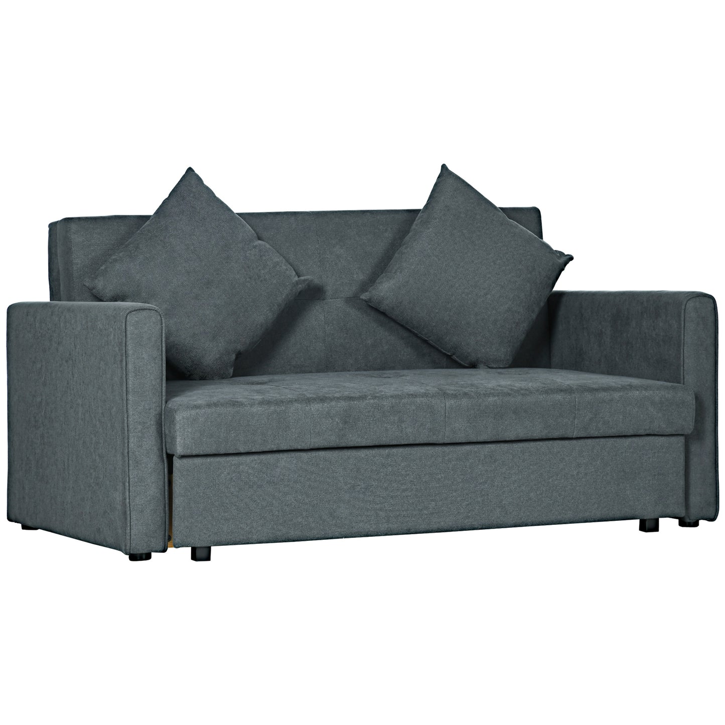 HOMCOM 2 Seater Sofa Bed, Convertible Bed Settee, Modern Cotton Loveseat Sofa Couch with 2 Cushions, Hidden Storage for Living Room, Guest Room, Dark Grey