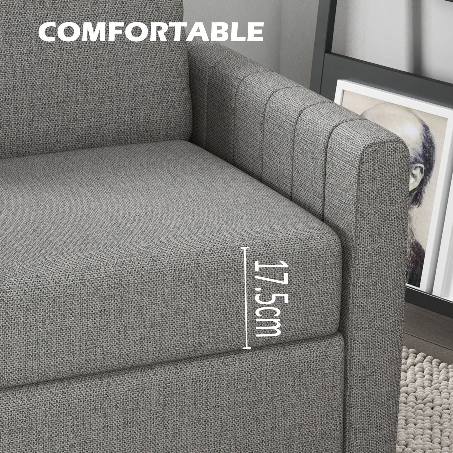HOMCOM 2 Seater Sofa, Channel Tufted Modern Fabric Couch, Comfy Upholstered Loveseat with Spring Cushion, Back Pillow, for Living Room, Bedroom, Office, Light Grey