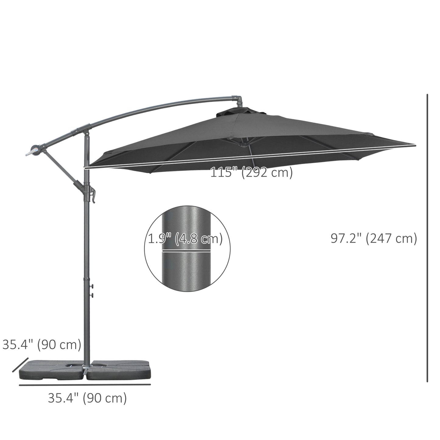 Outsunny 3(m) Garden Banana Parasol Cantilever z korbką, podstawą krzyżową, ciężarkami i pokrowcem na zewnątrz, wiszący daszek przeciwsłoneczny, czarny