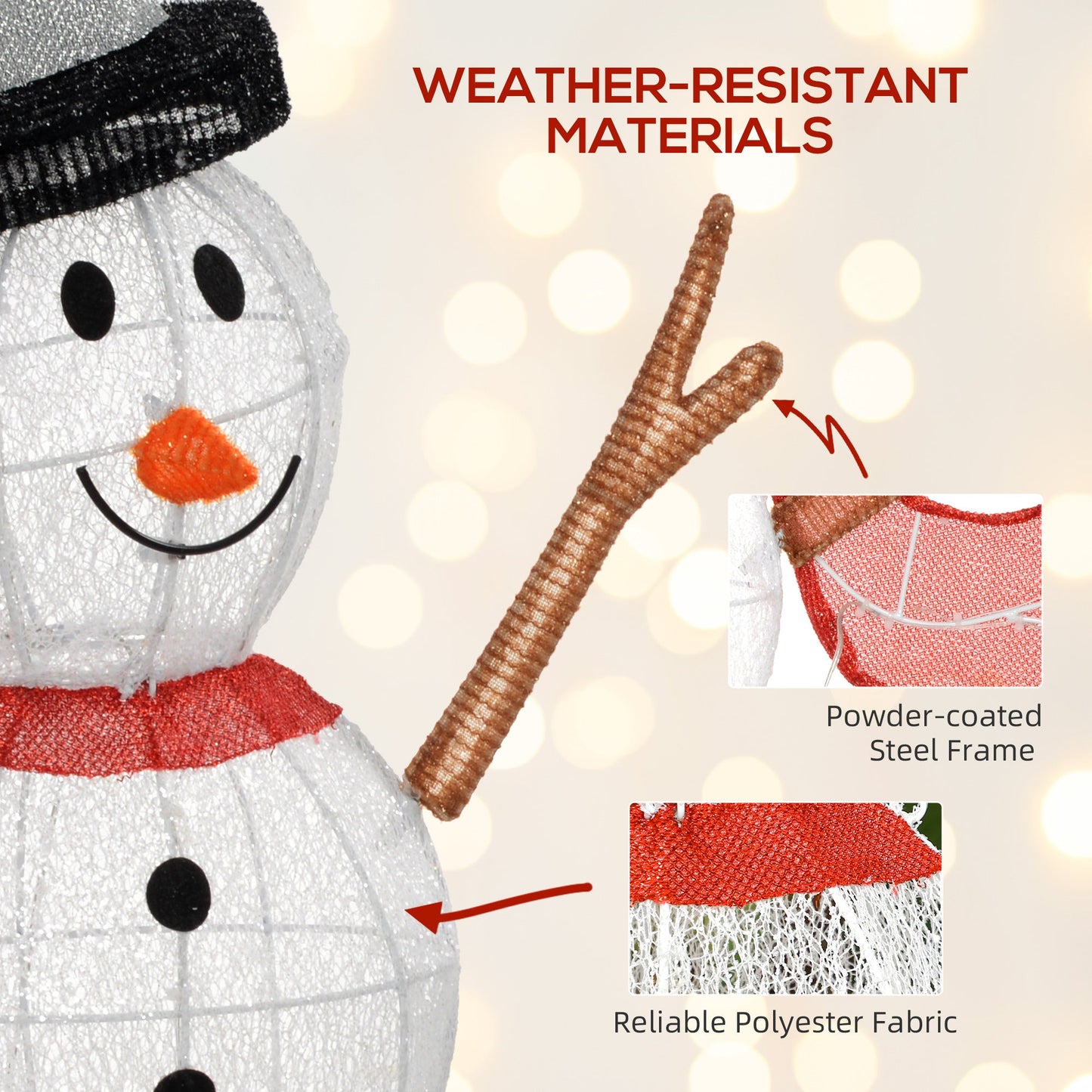 Outsunny 3FT Lighted Christmas Snowman, Waterproof Light up Yard Xmas Decor with 78 Warm-White LED Lights for Indoor Outdoor Garden, White