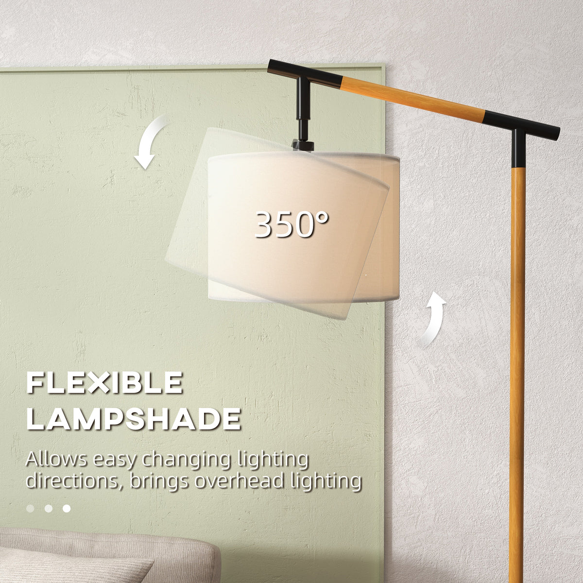 HOMCOM Metal Frame Floor Lamp with 350 Degree Rotating Lampshade, for Living Room and Bedroom, LED Bulb Included, Brown