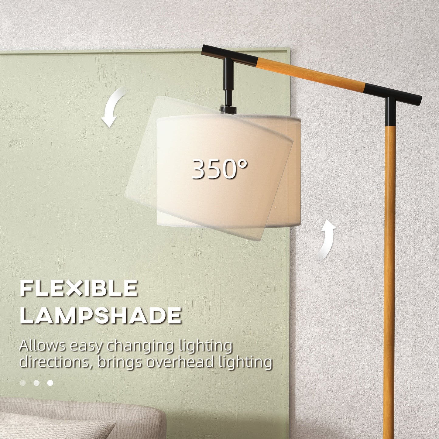 Lampa podłogowa HOMCOM z metalową ramą i obrotowym kloszem 350°, do salonu i sypialni, z żarówką LED w zestawie, brązowa