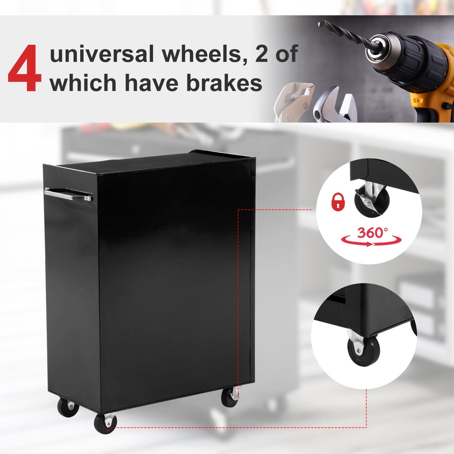 HOMCOM 5-Drawer Tool Box on Wheels, Lockable Tool Storage Cabinet with EVA Pat, Black