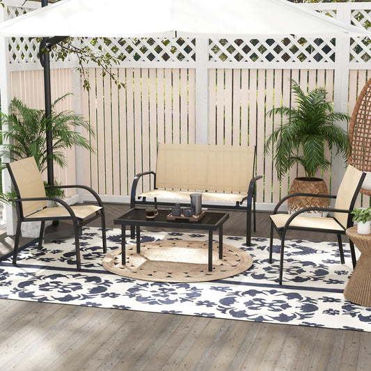Outsunny Four-Piece Curved Steel Garden Dining Set in Beige and Grey, image 2