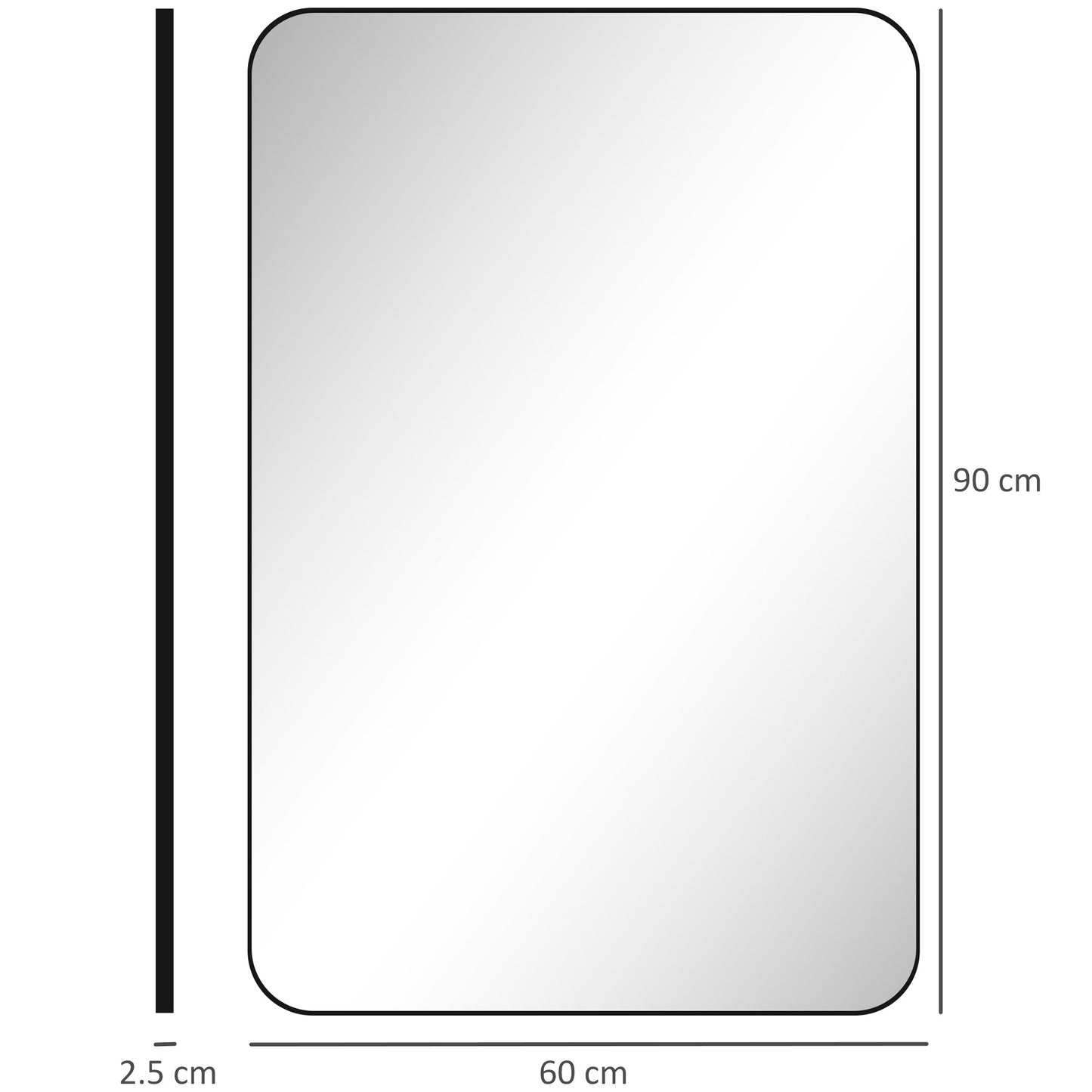 HOMCOM 90 x 60cm Lustro Łazienkowe Zakrzywione - Czarne
